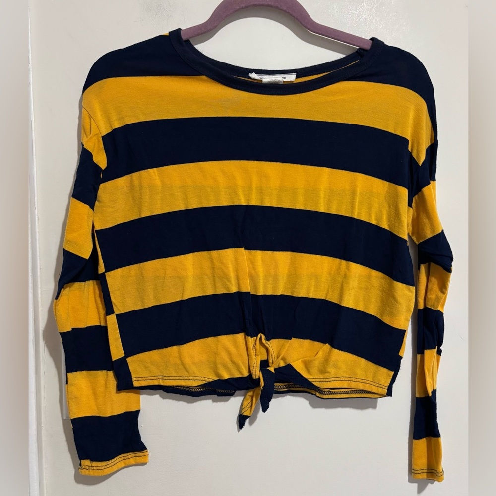 Caution To The Wind Yellow and Black Striped Crop Top